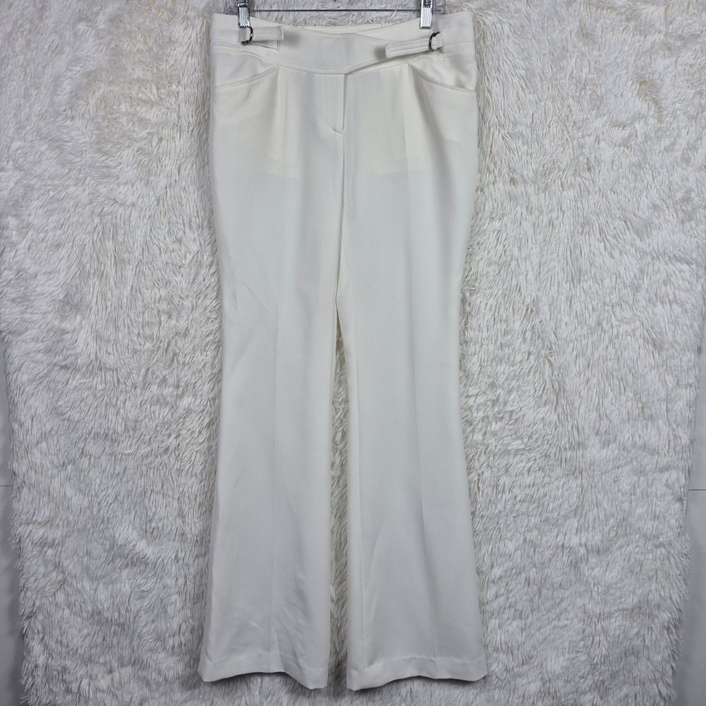 Barbara Bui White Buckle Waist Flare Leg Bootcut Trousers Pants Size 42